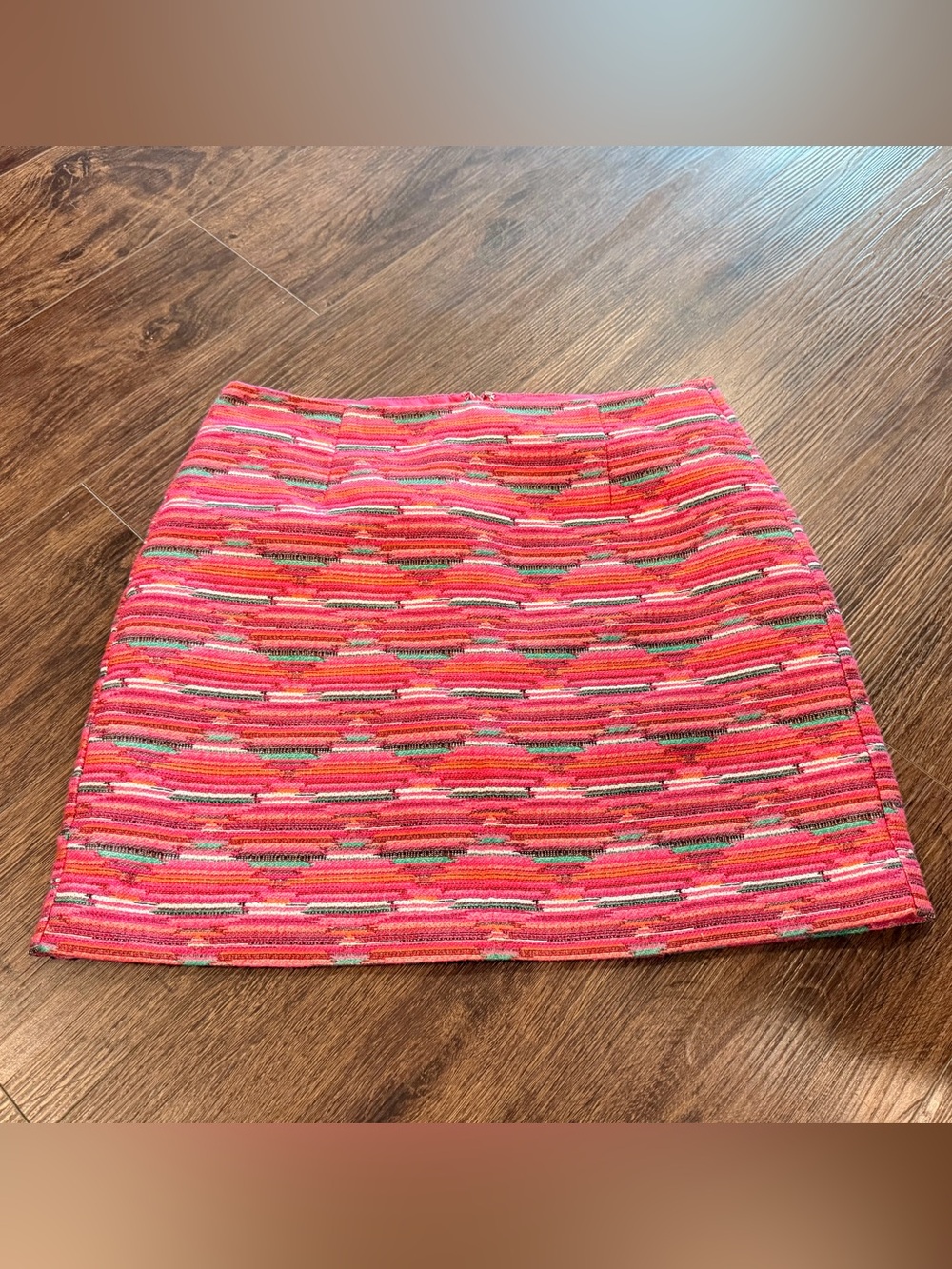 LOFT Pink Multicolor Striped Knit Mini Skirt with Coral Accents